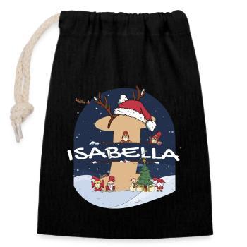 Awesome Isabella Name w Santa Hat in Xmas Theme - Closable cotton gift bag (14x20cm) - black - Front