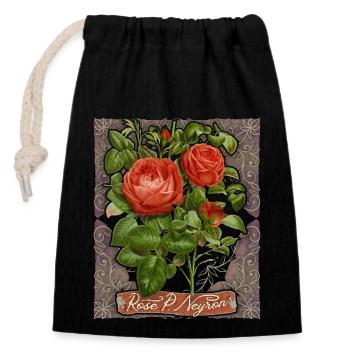Botanical rose, vintage illustration Paul Neyron - Closable cotton gift bag (14x20cm) - black - Front