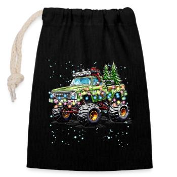Monster Truck Noël Cool Design Graphique - Sac cadeau en coton avec cordon (14 x 20 cm) - noir - Devant