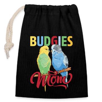 Budgie's Mom Parrot Owner Bird Avian - Closable cotton gift bag (14x20cm) - black - Front