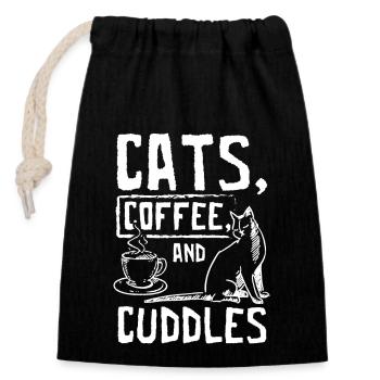 Cats coffee and cuddles - Closable cotton gift bag (14x20cm) - black - Front