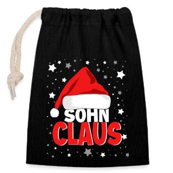 Sohn Claus Weihnachten - Verschließbarer Geschenkbeutel aus Baumwolle (14x20cm) - Schwarz - Vorne