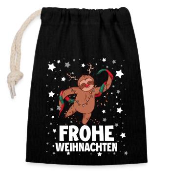 Frohe Weinachten Faultier - Verschließbarer Geschenkbeutel aus Baumwolle (14x20cm) - Schwarz - Vorne