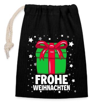 Frohe Weinachten - Verschließbarer Geschenkbeutel aus Baumwolle (14x20cm) - Schwarz - Vorne