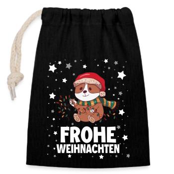 Frohe Weinachten - Verschließbarer Geschenkbeutel aus Baumwolle (14x20cm) - Schwarz - Vorne