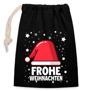 Frohe Weinachten - Verschließbarer Geschenkbeutel aus Baumwolle (14x20cm) - Schwarz - Vorne
