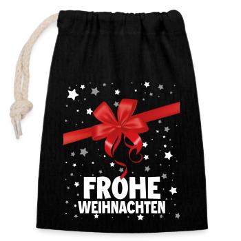 Frohe Weinachten Geschenk - Verschließbarer Geschenkbeutel aus Baumwolle (14x20cm) - Schwarz - Vorne
