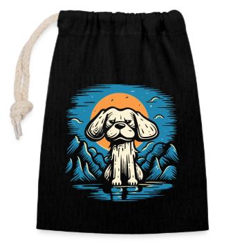 Little sad dog - Closable cotton gift bag (14x20cm) - black - Front