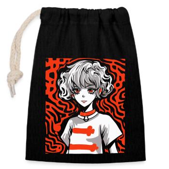 cartoon, manga, anime, art, a girl - Closable cotton gift bag (14x20cm) - black - Front