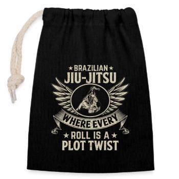 Brazilian Jiu-Jitsu where every roll is a plot - Verschließbarer Geschenkbeutel aus Baumwolle (14x20cm) - Schwarz - Vorne