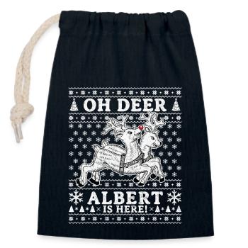 Oh Deer - Albert is here Ugly Weihnachten - Verschließbarer Geschenkbeutel aus Baumwolle (14x20cm) - Navy - Vorne
