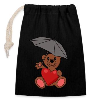Teddy Bear in Love Heart Umbrella Romance - Closable cotton gift bag (14x20cm) - black - Front