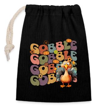 Happy Thanksgiving: Gobble Gobble Happy Turkey Day - Sac cadeau en coton avec cordon (14 x 20 cm) - noir - Devant