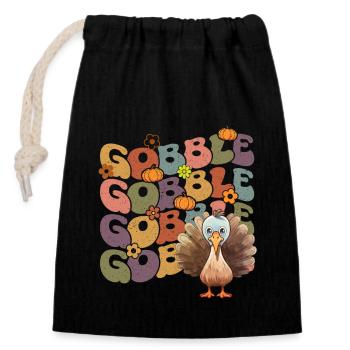 Happy Thanksgiving: Gobble Gobble Happy Turkey Day - Sac cadeau en coton avec cordon (14 x 20 cm) - noir - Devant