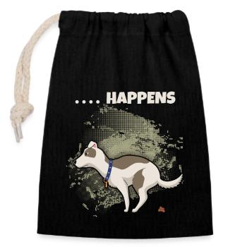 Shit happens Spruch, lustiger Hund im Comic Stil - Verschließbarer Geschenkbeutel aus Baumwolle (14x20cm) - Schwarz - Vorne