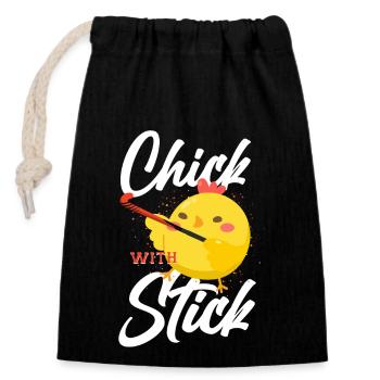 Poussin de poulet de hockey sur gazon avec - Sac cadeau en coton avec cordon (14 x 20 cm) - noir - Devant