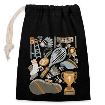 Badminton / Federball - Verschließbarer Geschenkbeutel aus Baumwolle (14x20cm) - Schwarz - Vorne