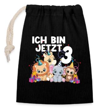 Ich bin jetzt 3 kindergeburtstag Geschenk Idee - Verschließbarer Geschenkbeutel aus Baumwolle (14x20cm) - Schwarz - Vorne