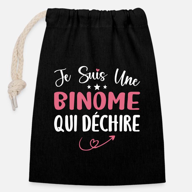 Je Suis Un Binome Qui Déchire - Sac cadeau en coton avec cordon (14 x 20 cm) - noir