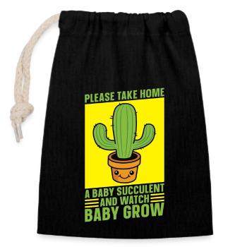 Succulente s’il vous plaît ramener à la maison une plante succulente bébé - Sac cadeau en coton avec cordon (14 x 20 cm) - noir - Devant