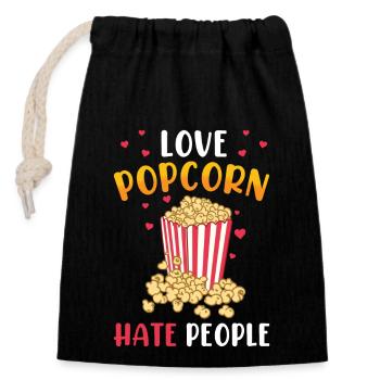 Popcorn Lover Gift Funny Popcorn - Closable cotton gift bag (14x20cm) - black - Front