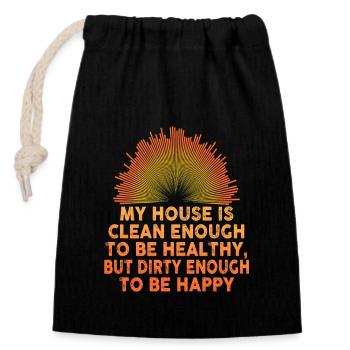 My House Is Clean Enough To Be Healthy - Closable cotton gift bag (14x20cm) - black - Front