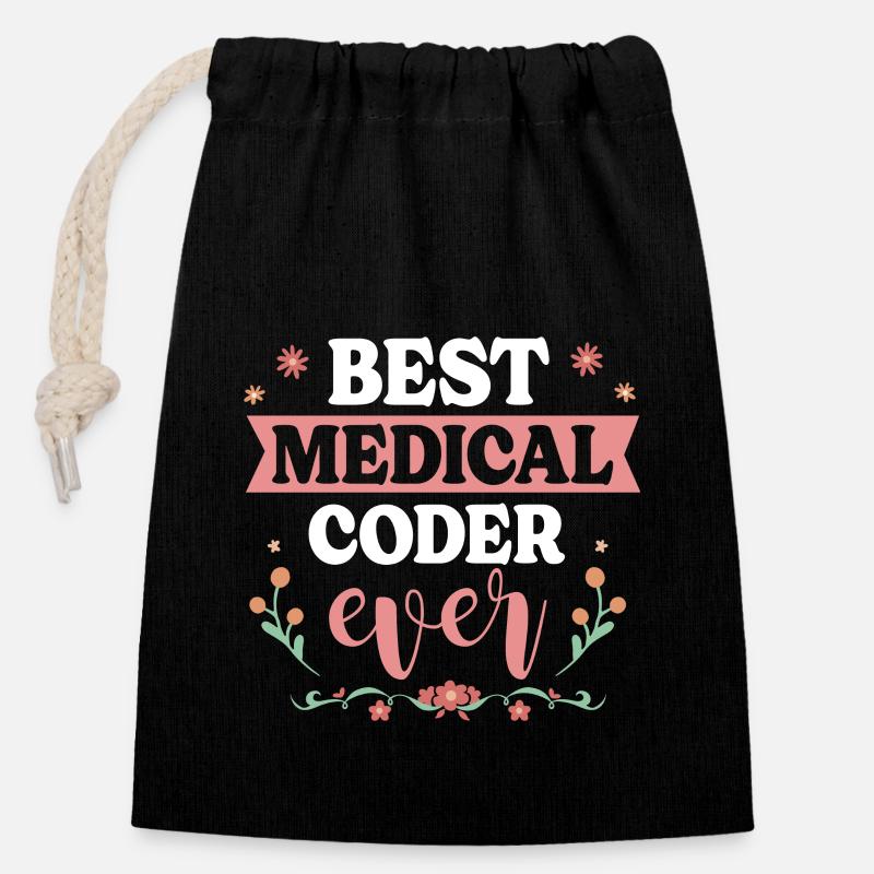 Spécialiste du codage de codeur médical - Sac cadeau en coton avec cordon (14 x 20 cm) - noir