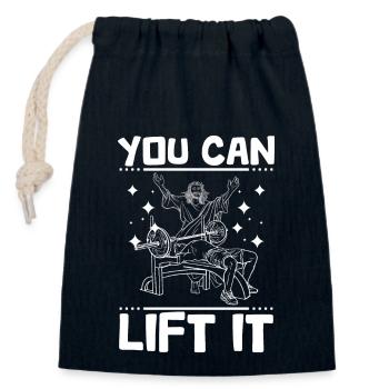 Funny Jesus bodybuilding Bench press, you can lift - Closable cotton gift bag (14x20cm) - navy - Front