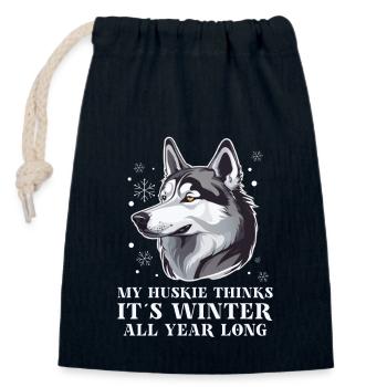 Sled Dog Huskie Alaska Winter Sports - Closable cotton gift bag (14x20cm) - navy - Front