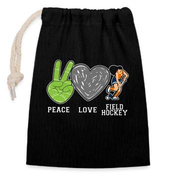 Field Hockey Peace Love Field - Closable cotton gift bag (14x20cm) - black - Front