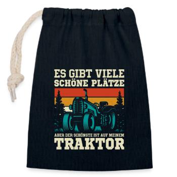 Der schönste ist auf meinem Traktor Bauer Trecker - Verschließbarer Geschenkbeutel aus Baumwolle (14x20cm) - Navy - Vorne
