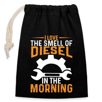 J’adore l’odeur du diesel le matin - Sac cadeau en coton avec cordon (14 x 20 cm) - noir - Devant
