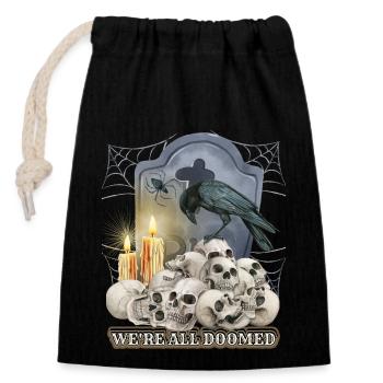 Scary Skull, Black Raven, Spider - Closable cotton gift bag (14x20cm) - black - Front