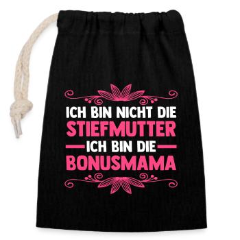 Stiefmutter Stiefmama Bonusmama - Verschließbarer Geschenkbeutel aus Baumwolle (14x20cm) - Schwarz - Vorne