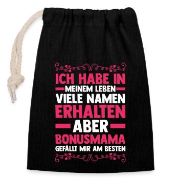 Stiefmutter Stiefmama Bonusmama - Verschließbarer Geschenkbeutel aus Baumwolle (14x20cm) - Schwarz - Vorne