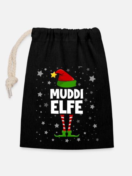 Muddi Elfe - Verschließbarer Geschenkbeutel aus Baumwolle (14x20cm) - Schwarz