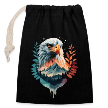 Eagle and mountain landscape in harmony - Closable cotton gift bag (14x20cm) - black - Front