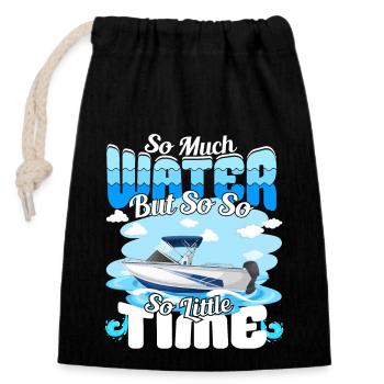 Tant d’eau mais si peu de temps - Bateau à moteur - Sac cadeau en coton avec cordon (14 x 20 cm) - noir - Devant