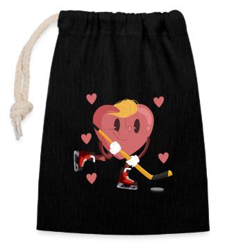 Heart Play Ice Hockey Stick Valentine's Day Love - Closable cotton gift bag (14x20cm) - black - Front
