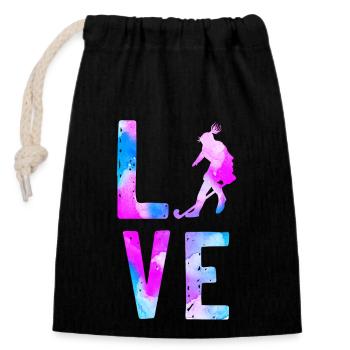 Field Hockey Watercolor Love - Closable cotton gift bag (14x20cm) - black - Front