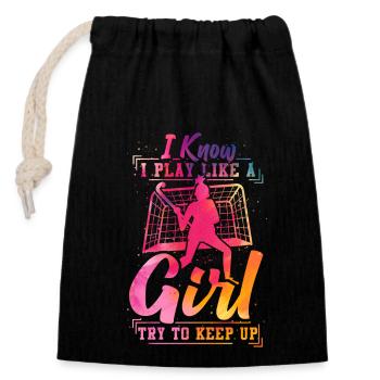 Field Hockey Watercolor I Know I - Closable cotton gift bag (14x20cm) - black - Front