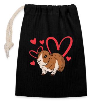 Cochon d’Inde Propriétaire Coeur Saint Valentin Drôle - Sac cadeau en coton avec cordon (14 x 20 cm) - noir - Devant