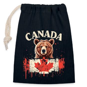 Fierté canadienne de l’ours - Sac cadeau en coton avec cordon (14 x 20 cm) - bleu marine - Devant