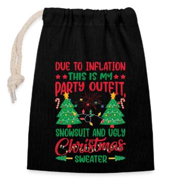 Due to Inflation - lustiger Weihnachtsspruch - Verschließbarer Geschenkbeutel aus Baumwolle (14x20cm) - Schwarz - Vorne