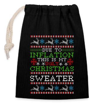Due to Inflation - Ugly Christmas Sweater - Verschließbarer Geschenkbeutel aus Baumwolle (14x20cm) - Schwarz - Vorne