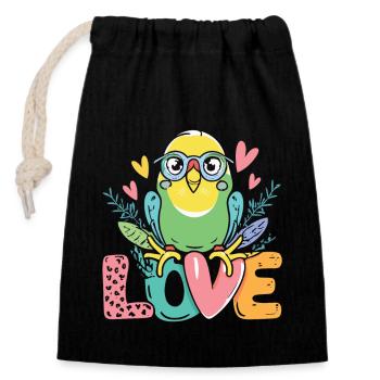 Aimer le design de la perruche - Sac cadeau en coton avec cordon (14 x 20 cm) - noir - Devant
