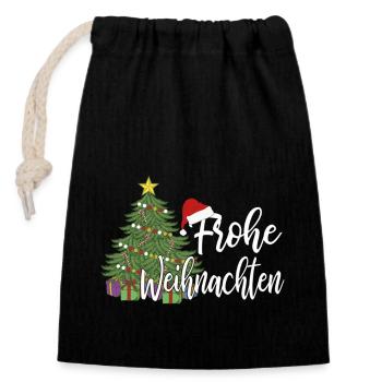 Weihnachten - Verschließbarer Geschenkbeutel aus Baumwolle (14x20cm) - Schwarz - Vorne