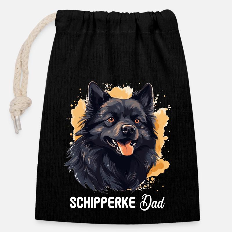 Schipperke - Sac cadeau en coton avec cordon (14 x 20 cm) - noir