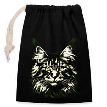 Visage de chat - Sac cadeau en coton avec cordon (14 x 20 cm) - noir - Devant