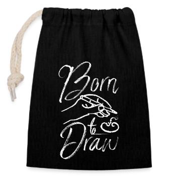 Né pour dessiner - Sac cadeau en coton avec cordon (14 x 20 cm) - noir - Devant